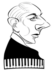 Béla Bartók - compositeur et pianiste hongrois (1881-1945); caricature en noir et blanc